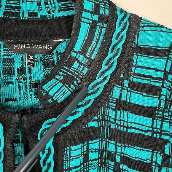 Ming Wang Cardigan Size 3X Teal Black Funky Artsy Abstract Colorful Work Office - Picture 9 of 15